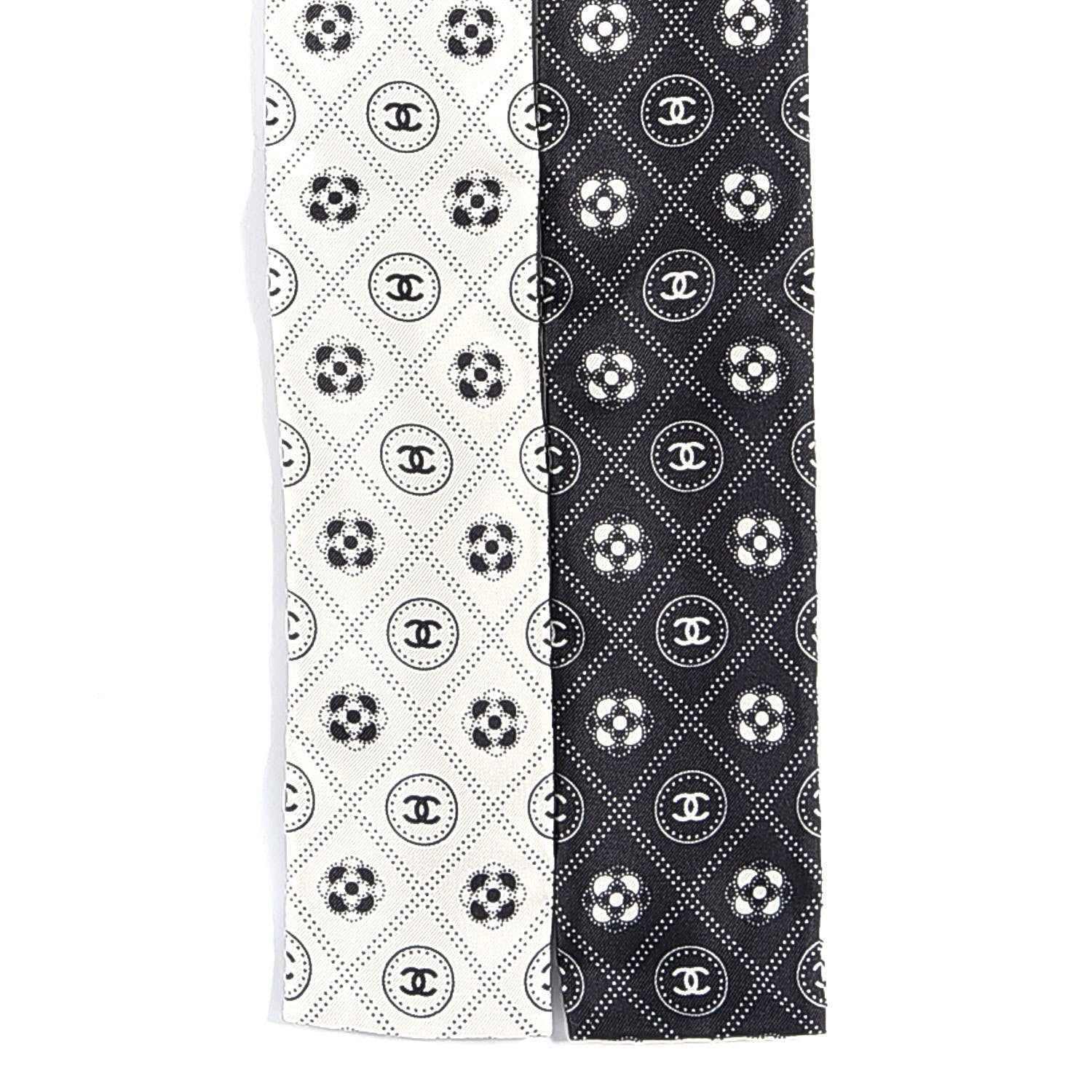 Chanel Silk CC Polka Dot Slim Bandeau Scarf Black Ecru 3 of 4