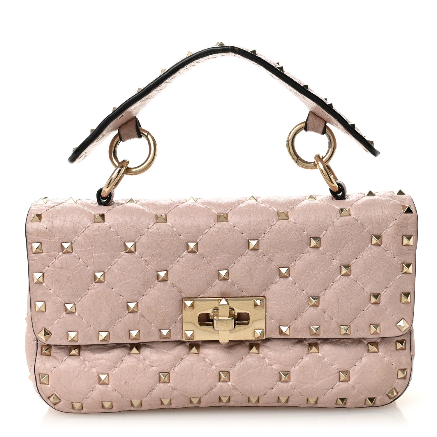 Valentino Garavani Craquele Nappa Small Rockstud Spike Shoulder Bag Water Rose 1 of 11