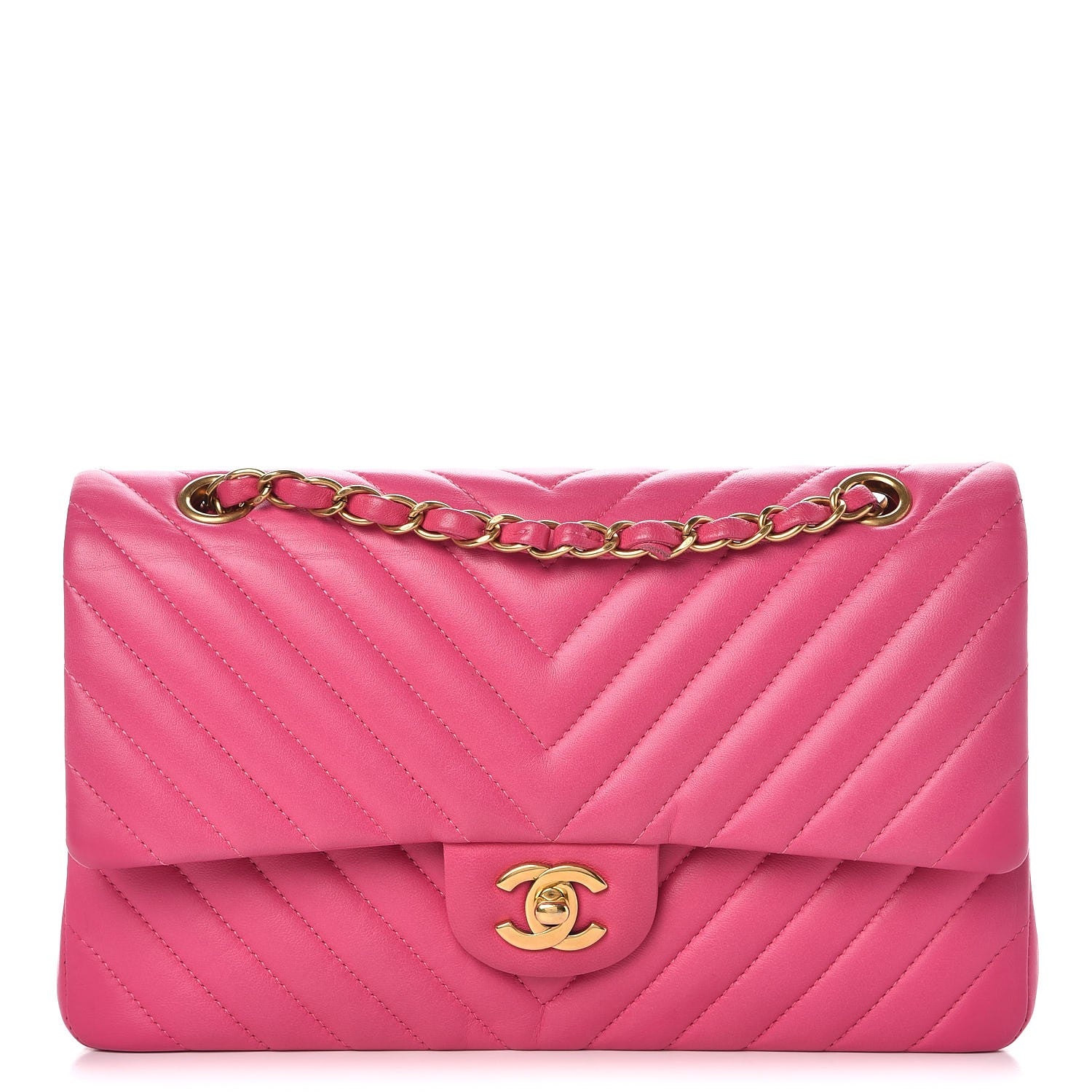 Chanel Lambskin Chevron Quilted Medium Double Flap Pink 1 of 13