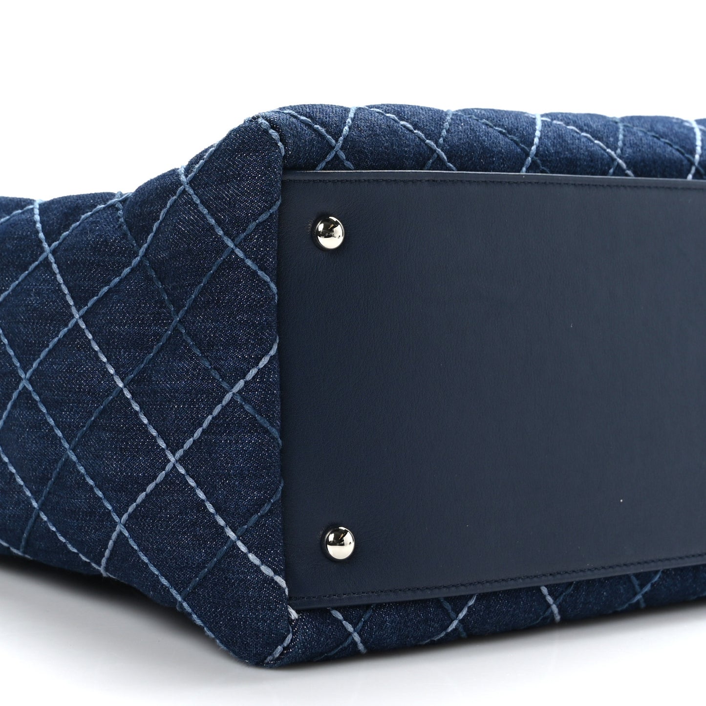 Denim Quilted Large Coco Handle Shopping Tote Blue