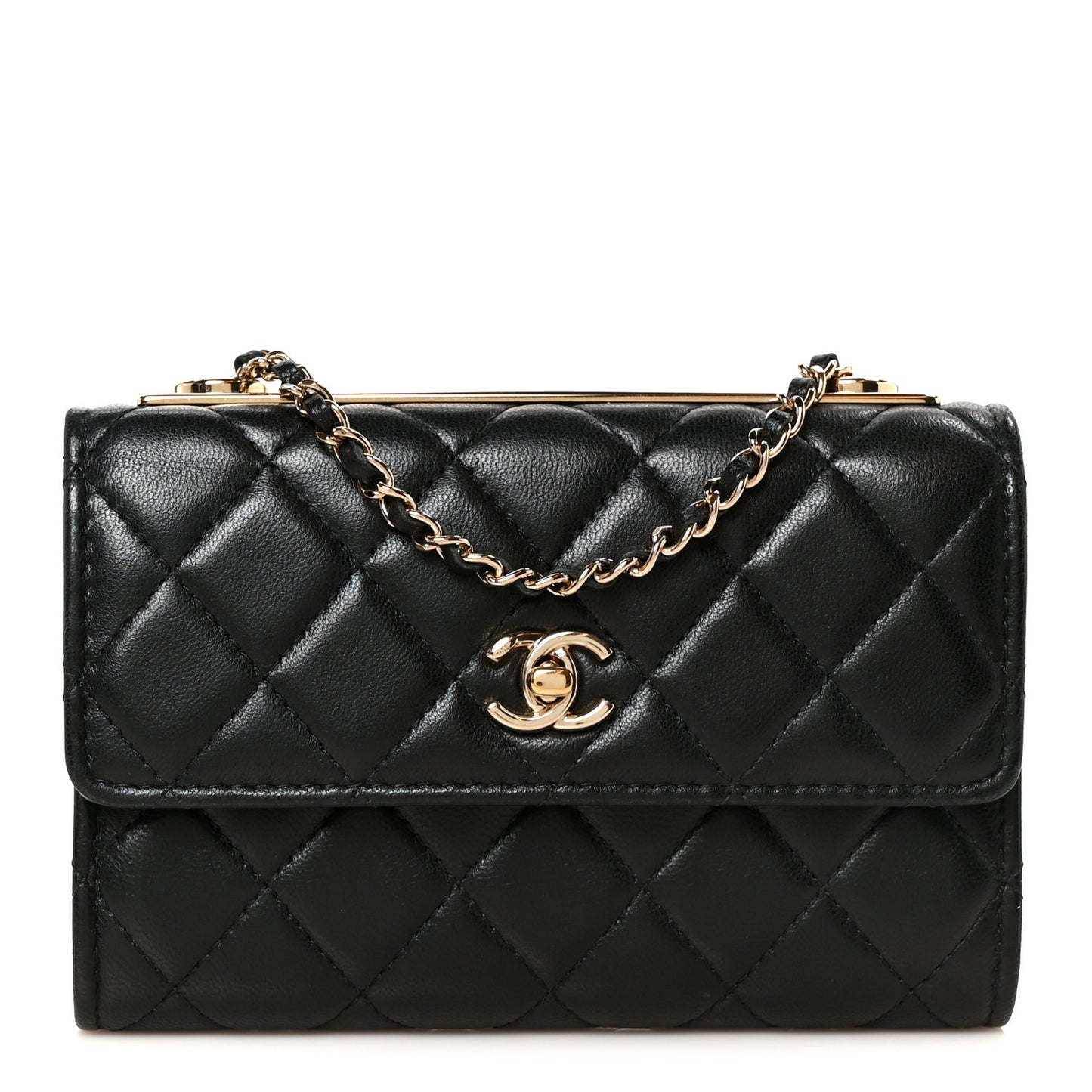 Lambskin Quilted Trendy CC Chain Clutch WOC Black