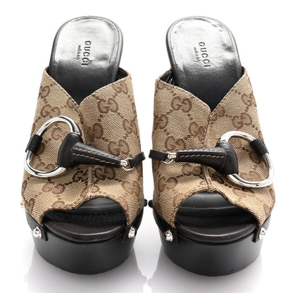 Gucci Monogram Cellarius Soft Calfskin Icon Bit Platform Clog High Heel Slide Sandals 38.5 Beige Ebony Cocoa 3 of 10