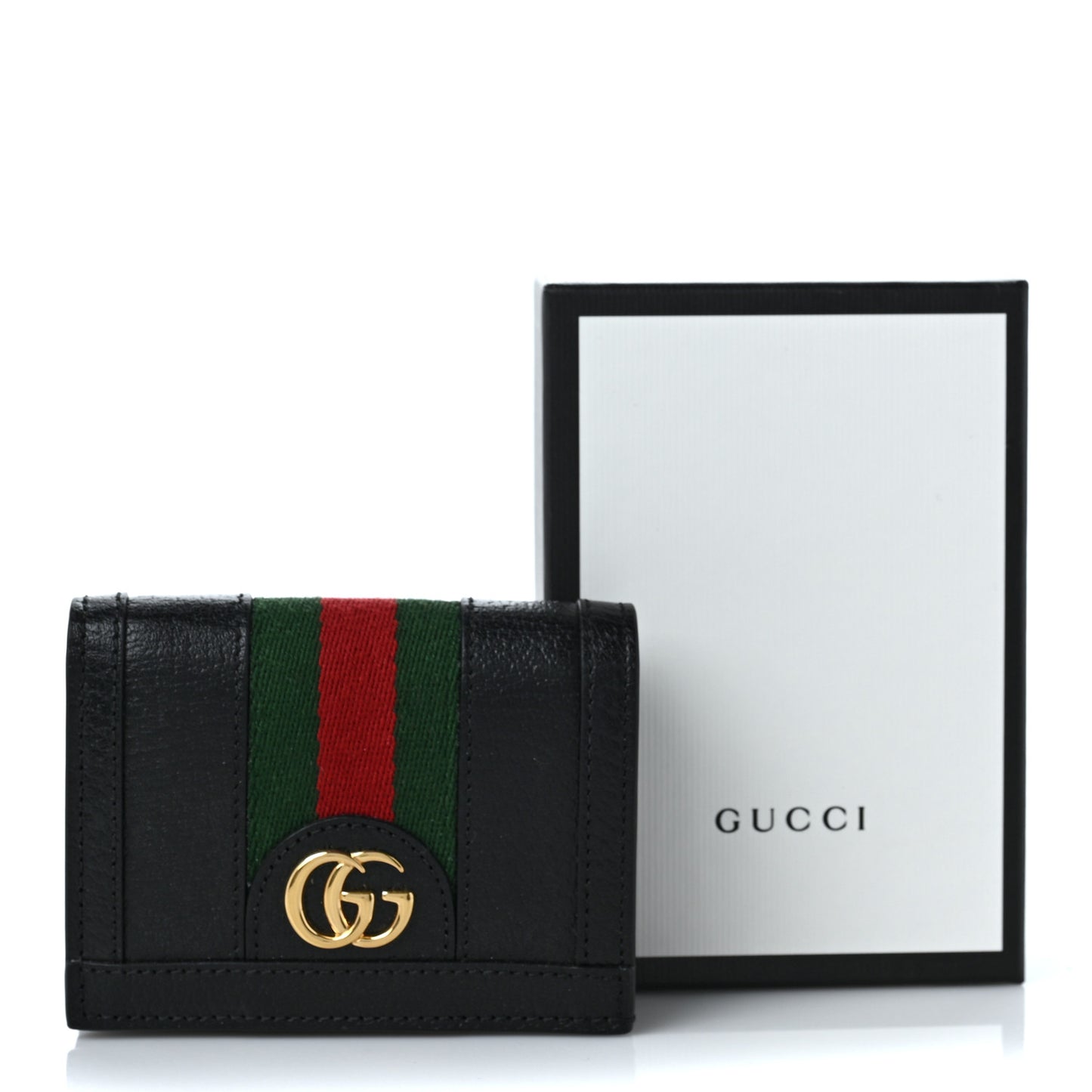 Calfskin Web Ophidia Card Case Black