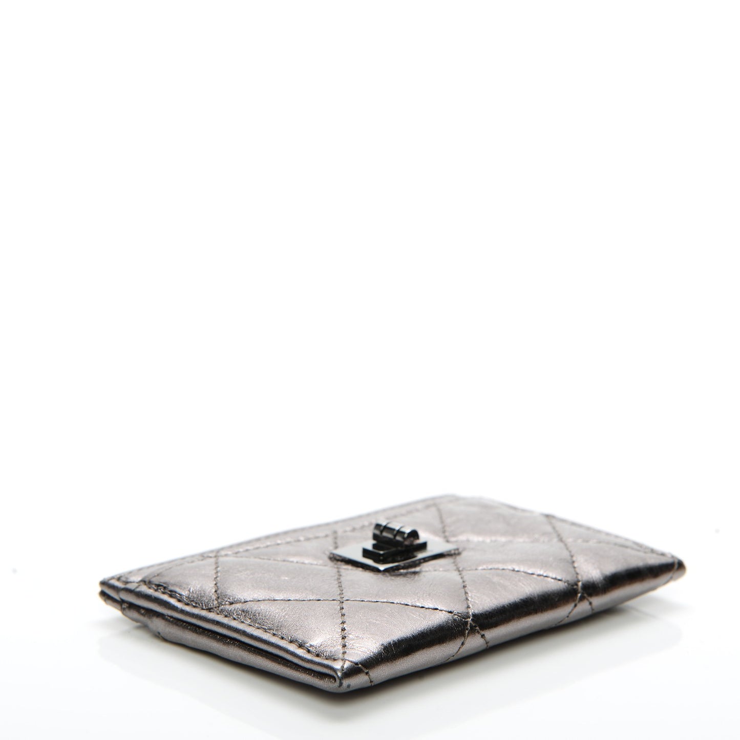 Metallic Aged Calfskin Quilted Reissue Card Holder Silver