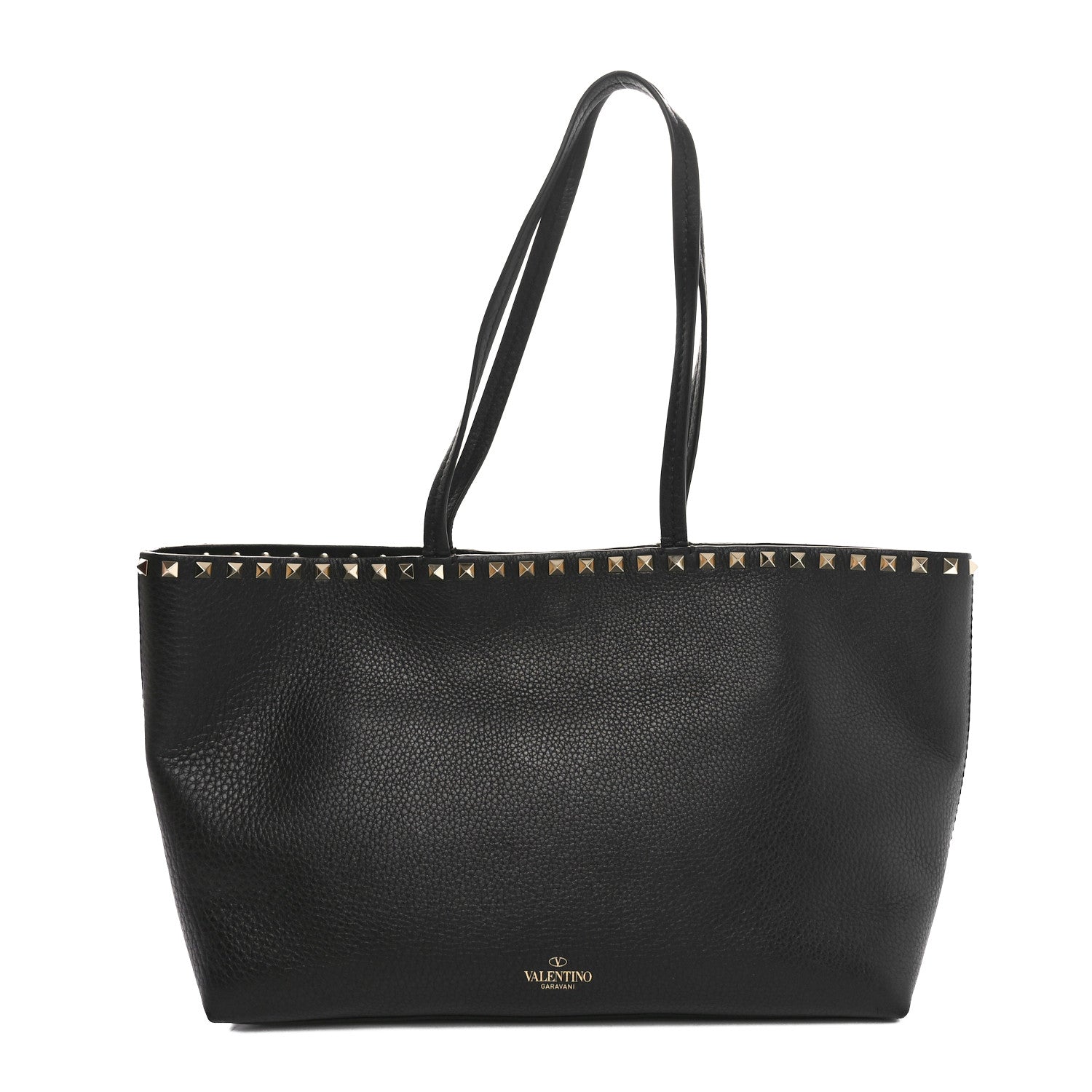 Valentino Garavani Grained Calfskin Small Rockstud Shoulder Tote Black 1 of 9