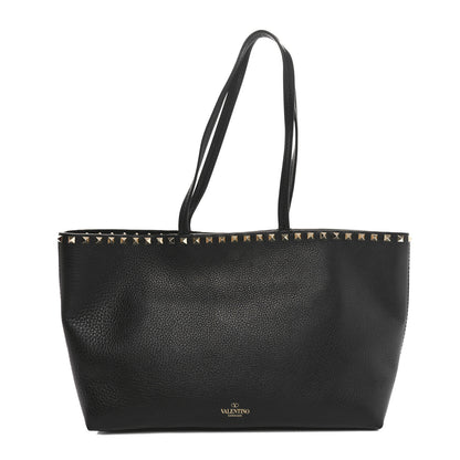 Valentino Garavani Grained Calfskin Small Rockstud Shoulder Tote Black 1 of 9