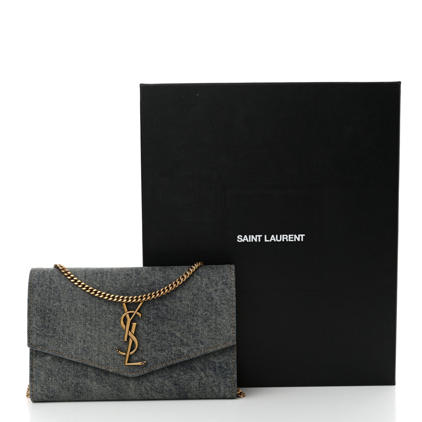 Denim Monogram Chain Wallet Rodeo Blue Cinnamon