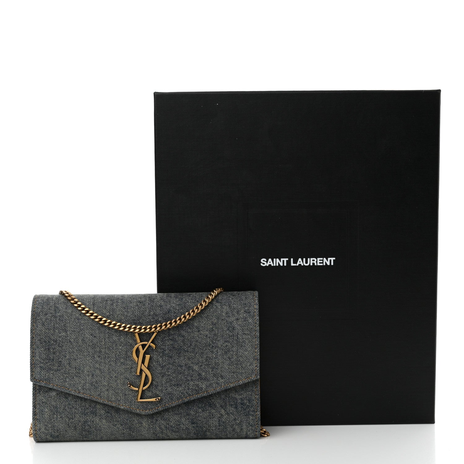Saint Laurent Denim Monogram Chain Wallet Rodeo Blue Cinnamon 15 of 15