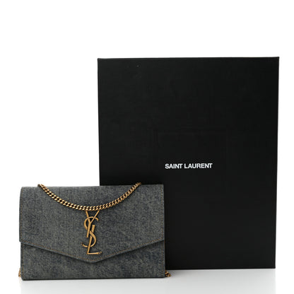 Saint Laurent Denim Monogram Chain Wallet Rodeo Blue Cinnamon 15 of 15