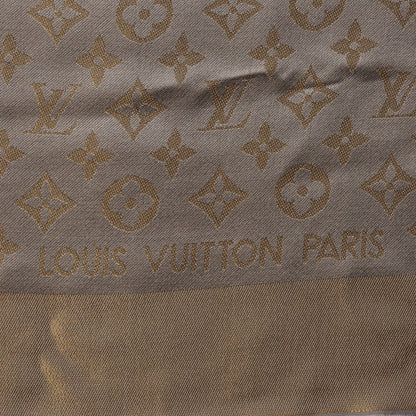 Louis Vuitton Silk Wool Monogram Shine Shawl Beige 4 of 5