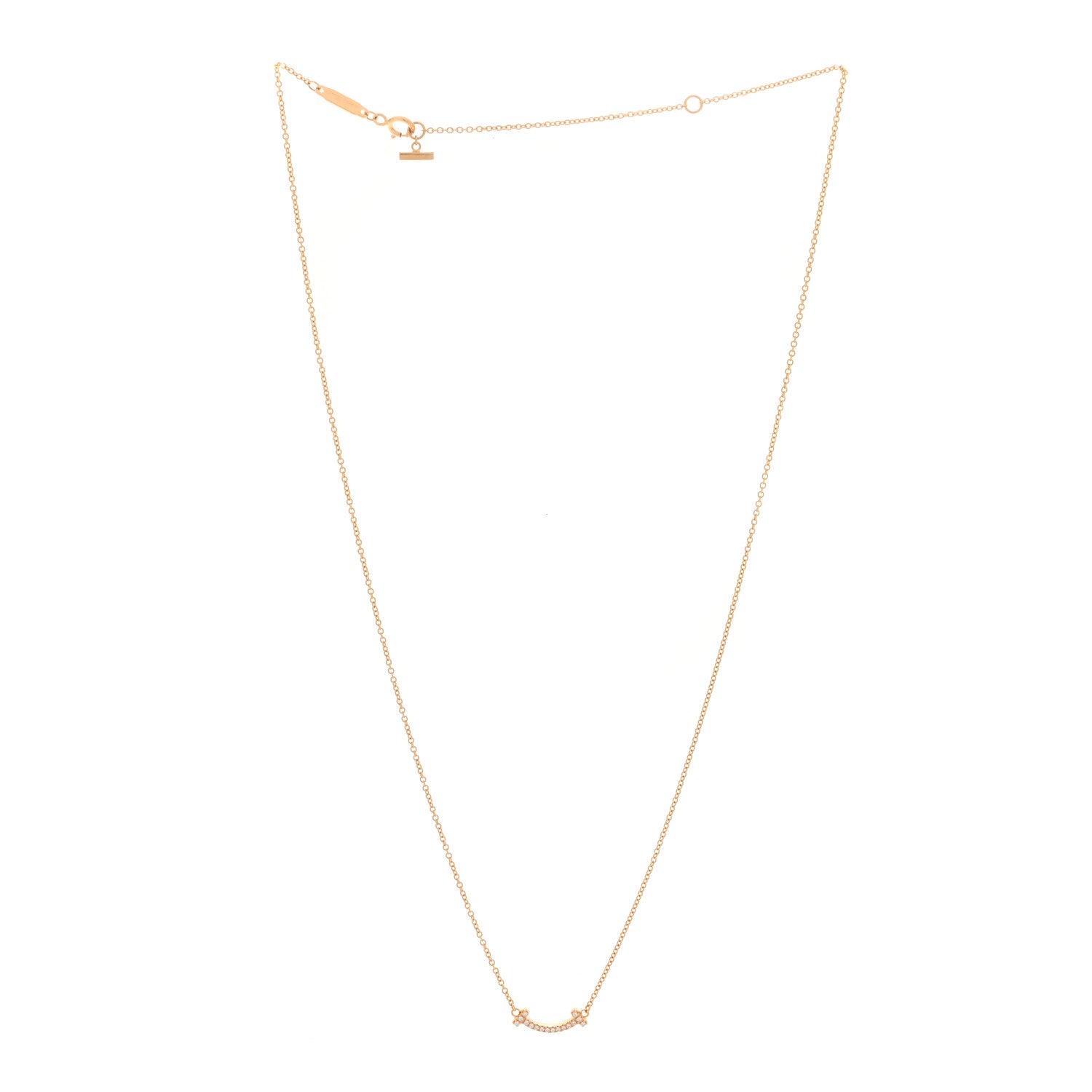 Tiffany 18K Rose Gold Diamond Mini T Smile Pendant Necklace 3 of 7