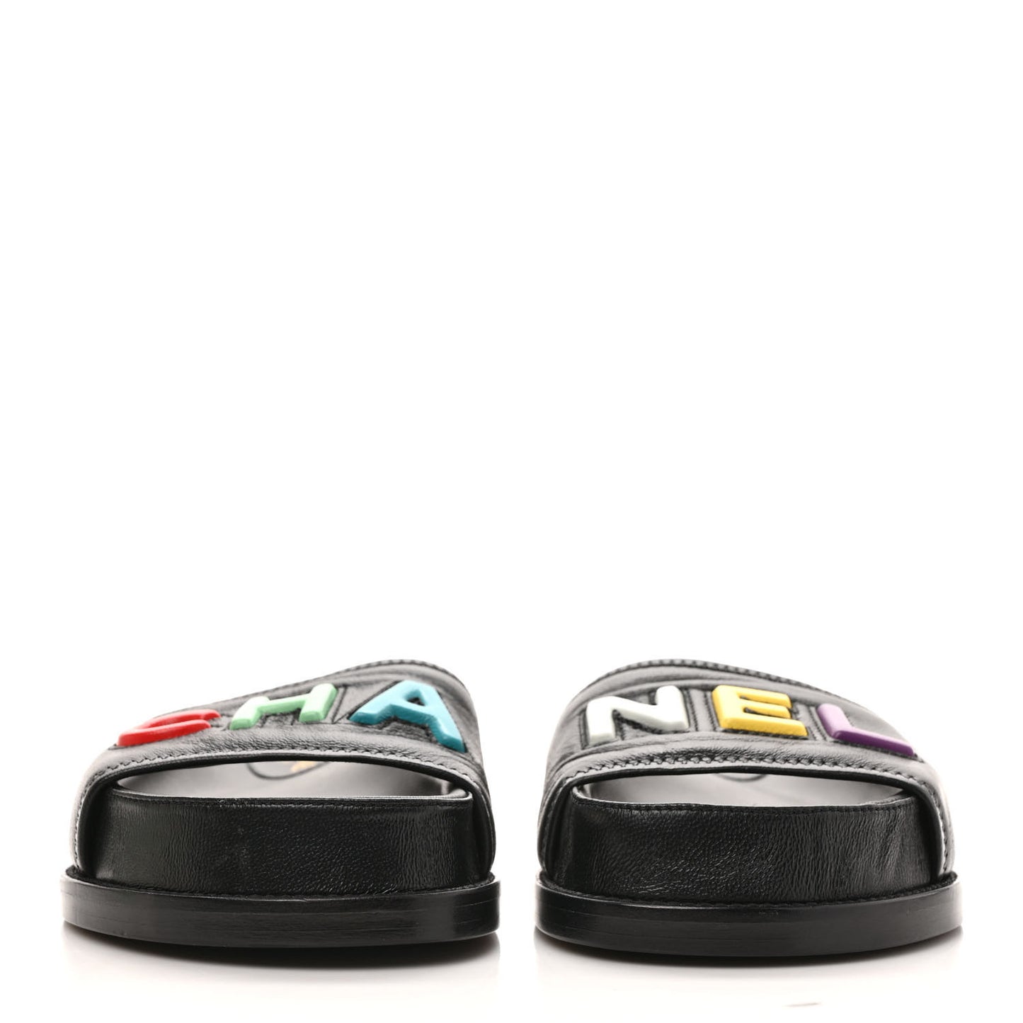 Lambskin Cha-Nel Mule Sandals 36.5 Black Multicolor
