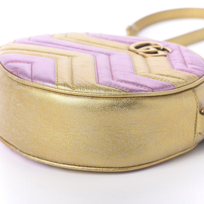 Gucci Metallic Calfskin Matelasse Mini GG Marmont Round Shoulder Bag Gold Pink 7 of 11
