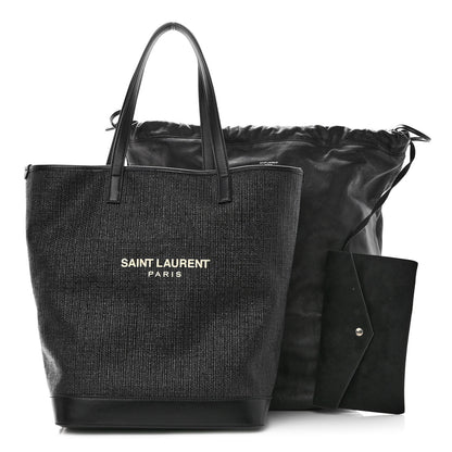 Saint Laurent Linen Canvas Teddy Shopping Bag Black 3 of 11