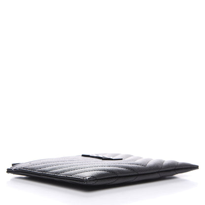 Saint Laurent Grain De Poudre Chevron Monogram Bill Pouch Black 4 of 10