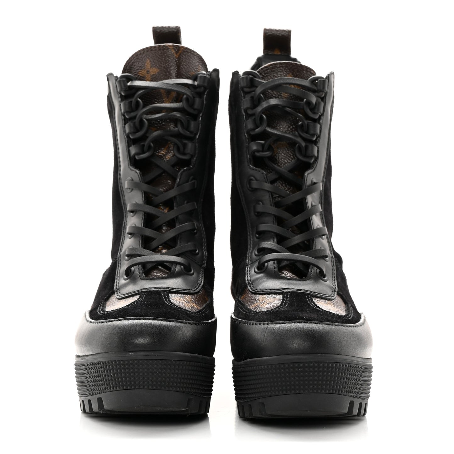 Suede Calfskin Monogram Laureate Platform Desert Boots 36 Black