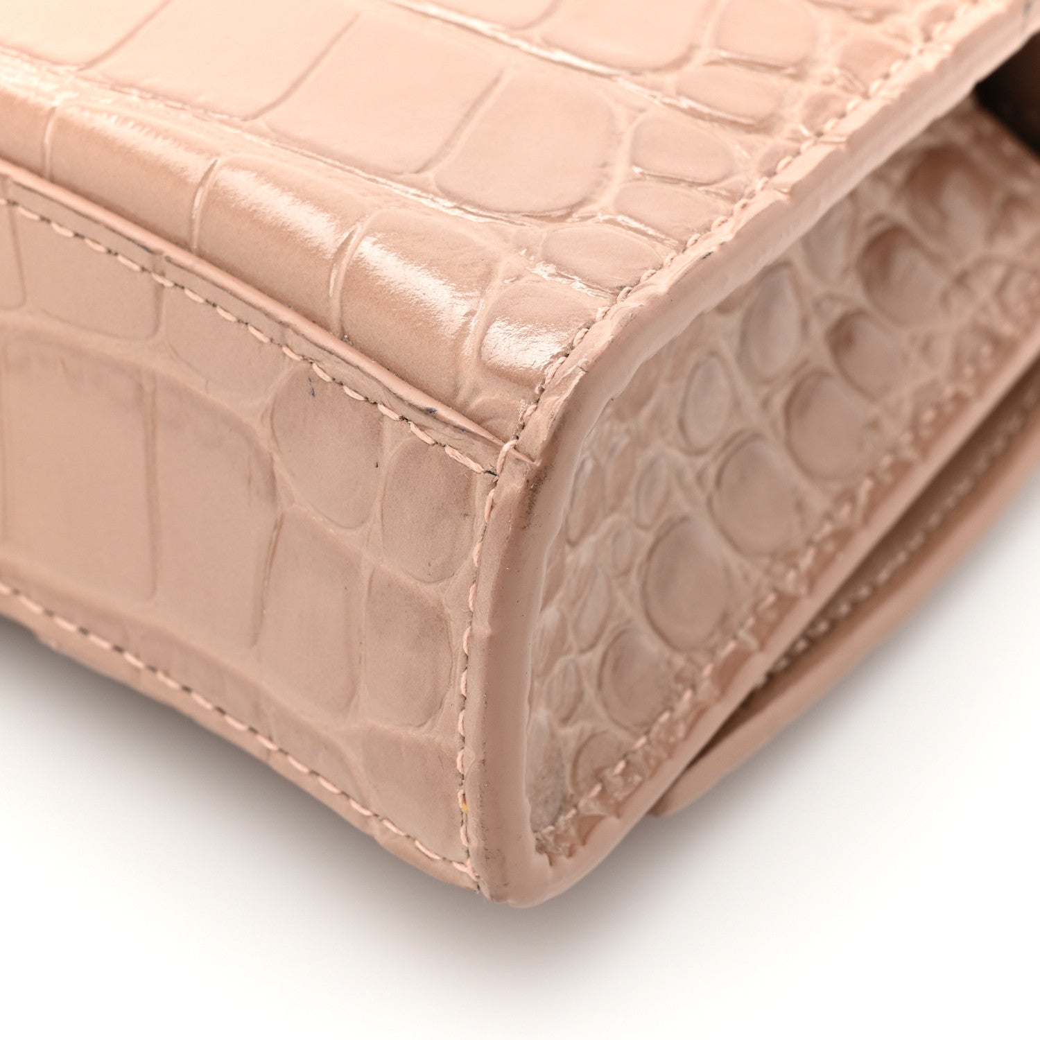 Balenciaga Shiny Calfskin Crocodile Embossed Hourglass Chain Bag Nude Beige 15 of 20
