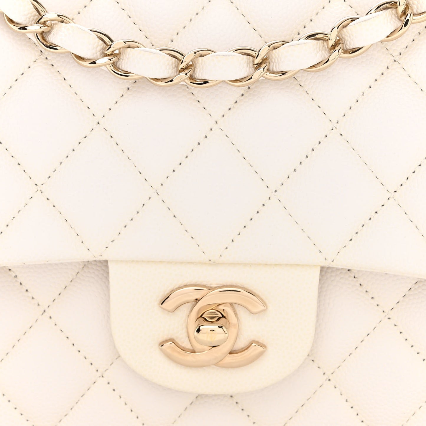 Caviar Quilted Medium Double Flap White