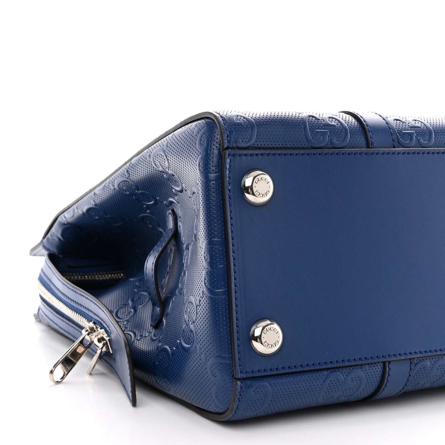 Calfskin GG Tennis Embossed Tote Bag Intense Metal Blue