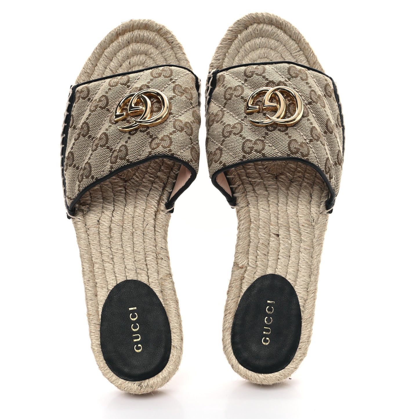 Monogram Matelasse GG Marmont Espadrille 20mm Slide Sandals 39.5 Beige Ebony Black