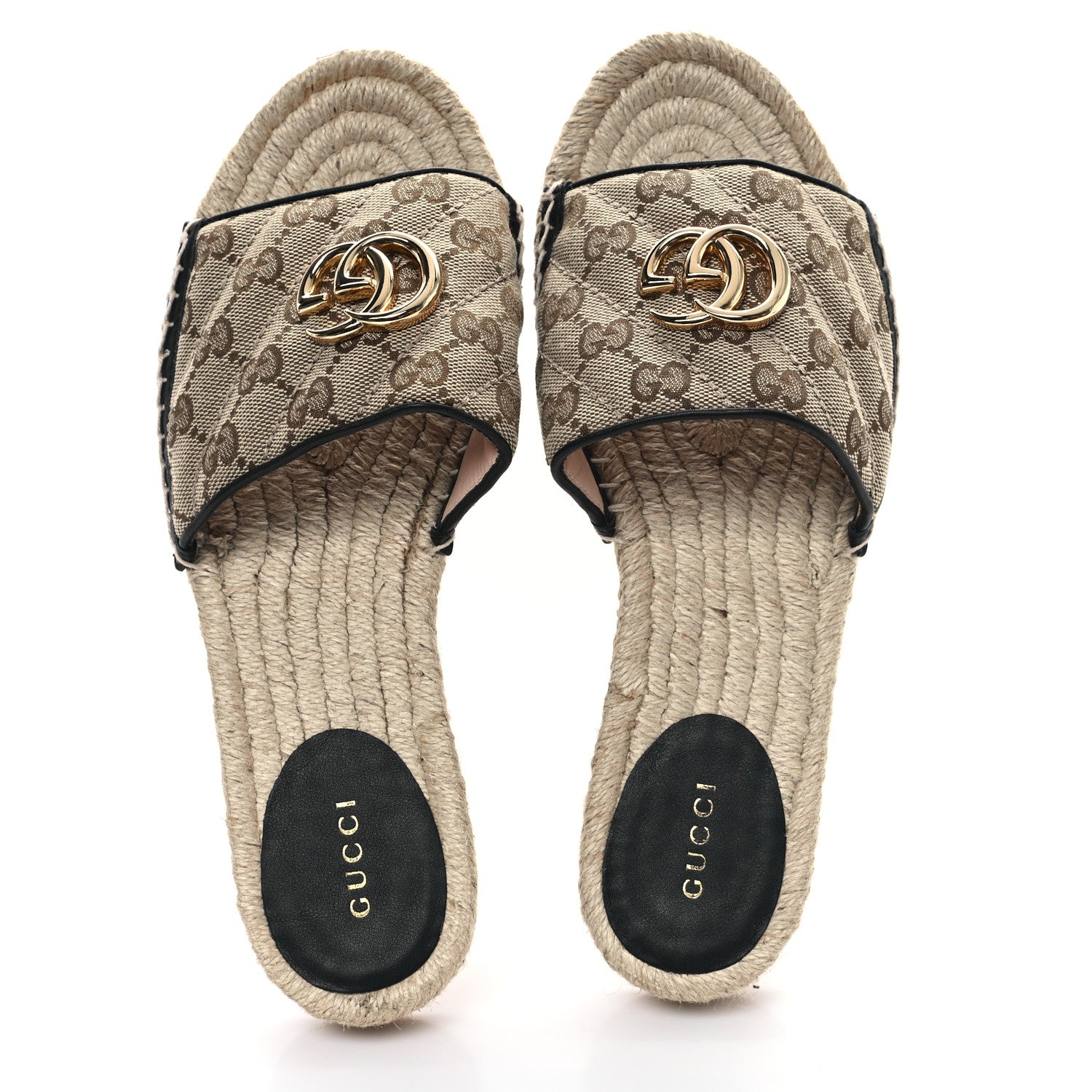 Gucci Monogram Matelasse GG Marmont Espadrille 20mm Slide Sandals 39.5 Beige Ebony Black 2 of 9