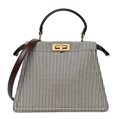 Fendi Wool Fabric Jacquard Cuoio Large Houndstooth FF 1974 Medium Peekaboo I SEE U Satchel Beige Tobacco Moro 1 of 7