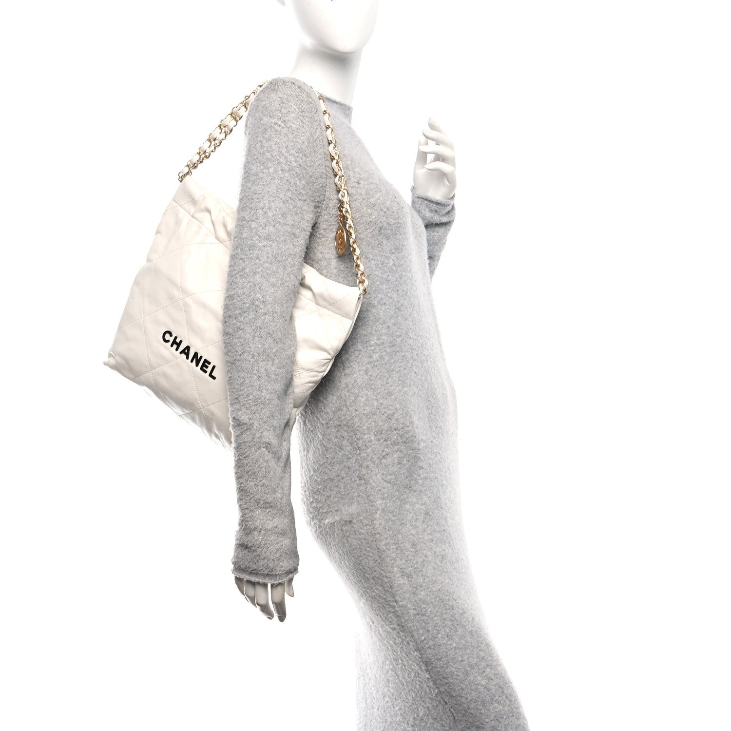 Chanel Shiny Calfskin Quilted Small Chanel 22 White Black 2 of 11