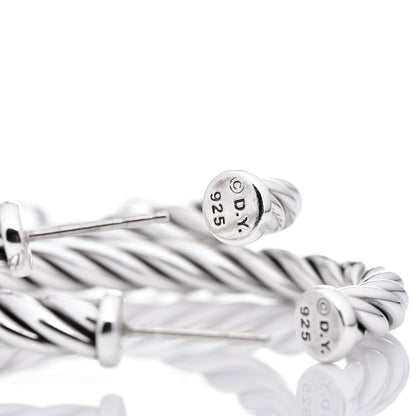 David Yurman Sterling Silver Diamond Cable Classics Hoop Earrings 3 of 3