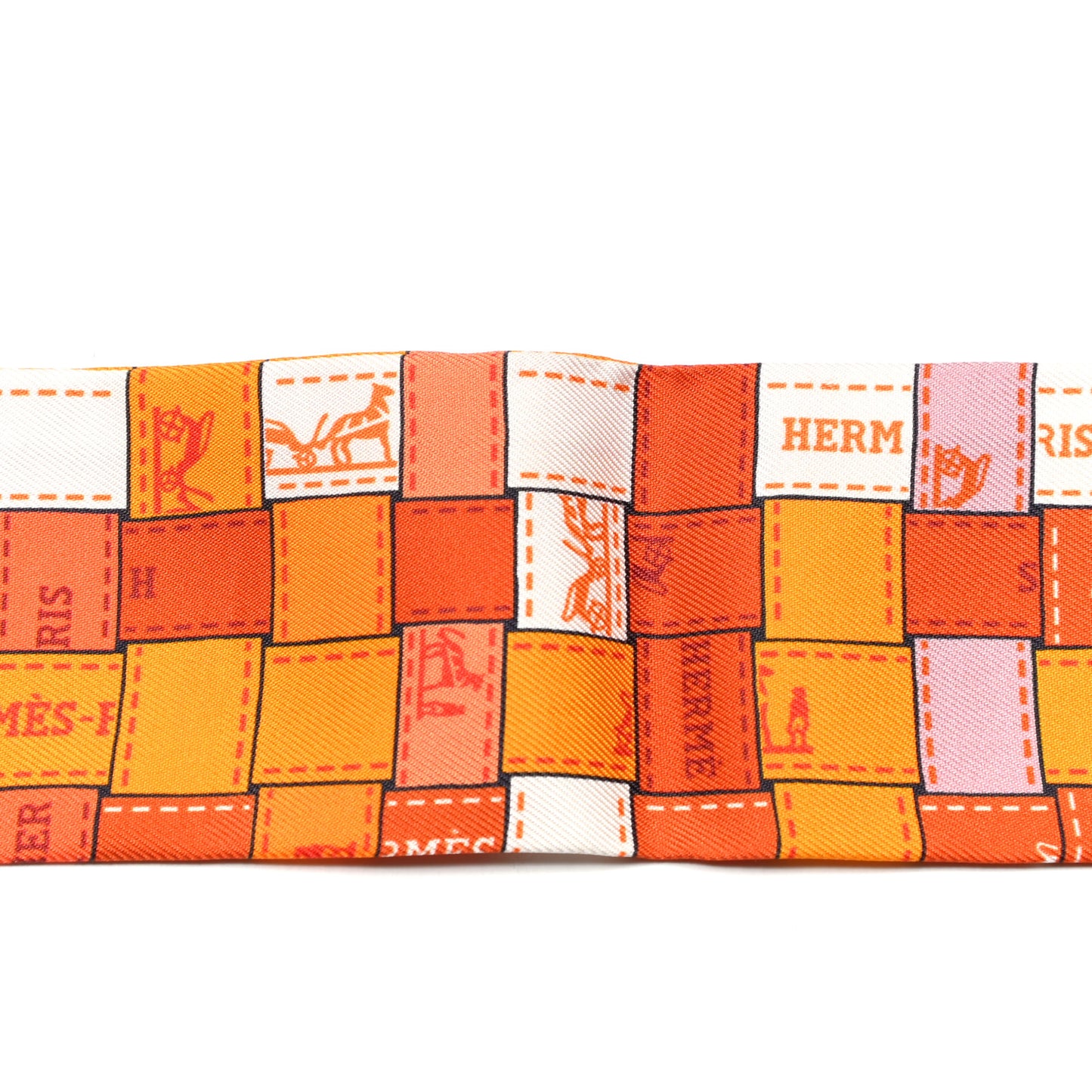 Silk Bolduc Au Carre Twilly Orange Blanc Vieux
