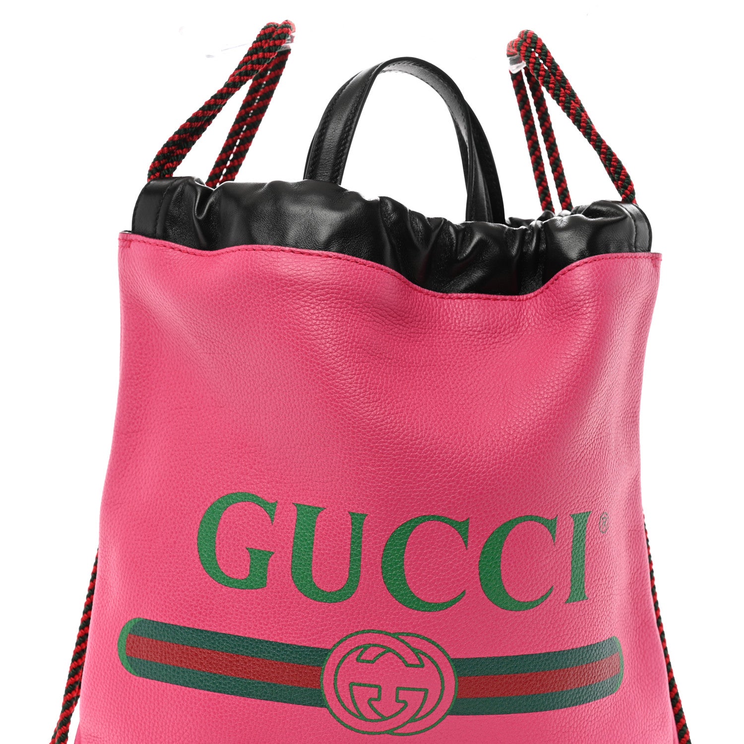 Gucci Grained Calfskin Logo Drawstring Backpack Box Pink Green Black 9 of 11
