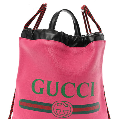 Gucci Grained Calfskin Logo Drawstring Backpack Box Pink Green Black 9 of 11