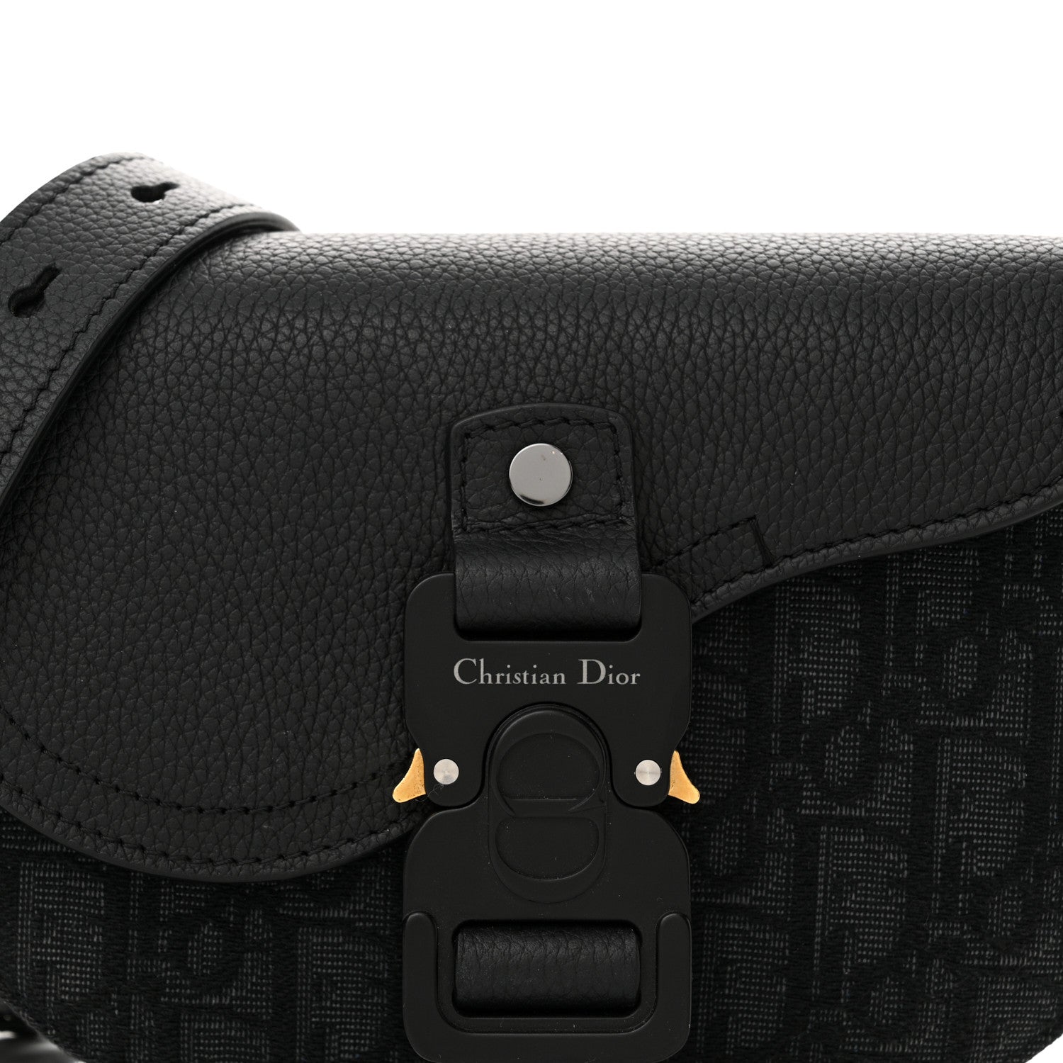 Christian Dior Oblique Jacquard Grained Calfskin Mini Saddle Messenger Bag With Flap Black 9 of 13