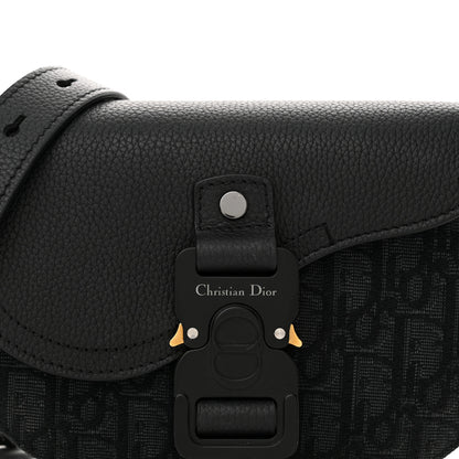 Christian Dior Oblique Jacquard Grained Calfskin Mini Saddle Messenger Bag With Flap Black 9 of 13