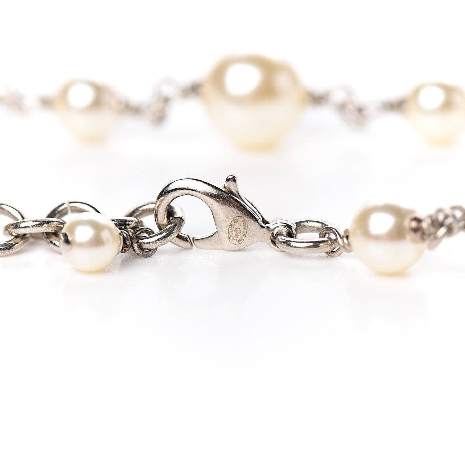 Chanel Crystal Pearl CC Long Necklace Silver 3 of 4