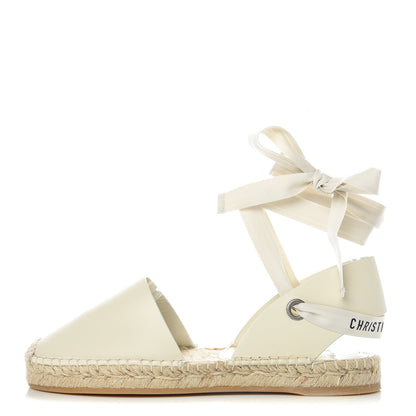 Christian Dior Calfskin Nicely-D Ankle Tie Espadrilles Flats 37.5 Off White 1 of 7