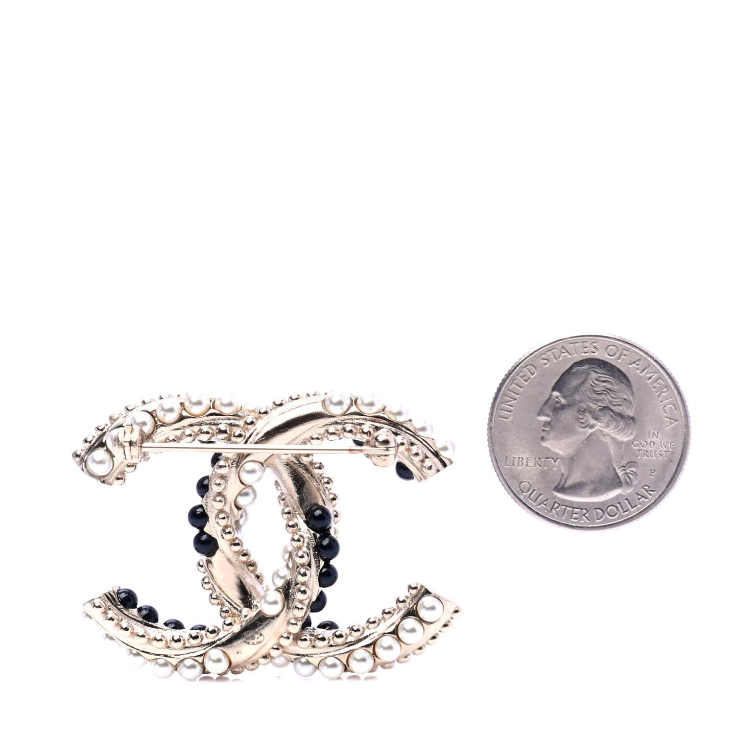 Resin Pearl Twisted CC Brooch Gold