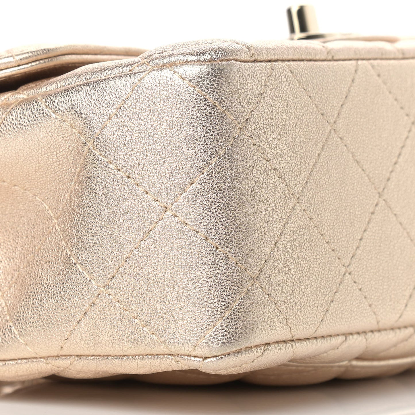Metallic Lambskin Quilted Mini Rectangular Flap Gold