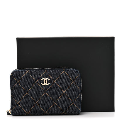 Chanel Denim Quilted Zip Coin Purse Dark Blue Orange 9 of 9