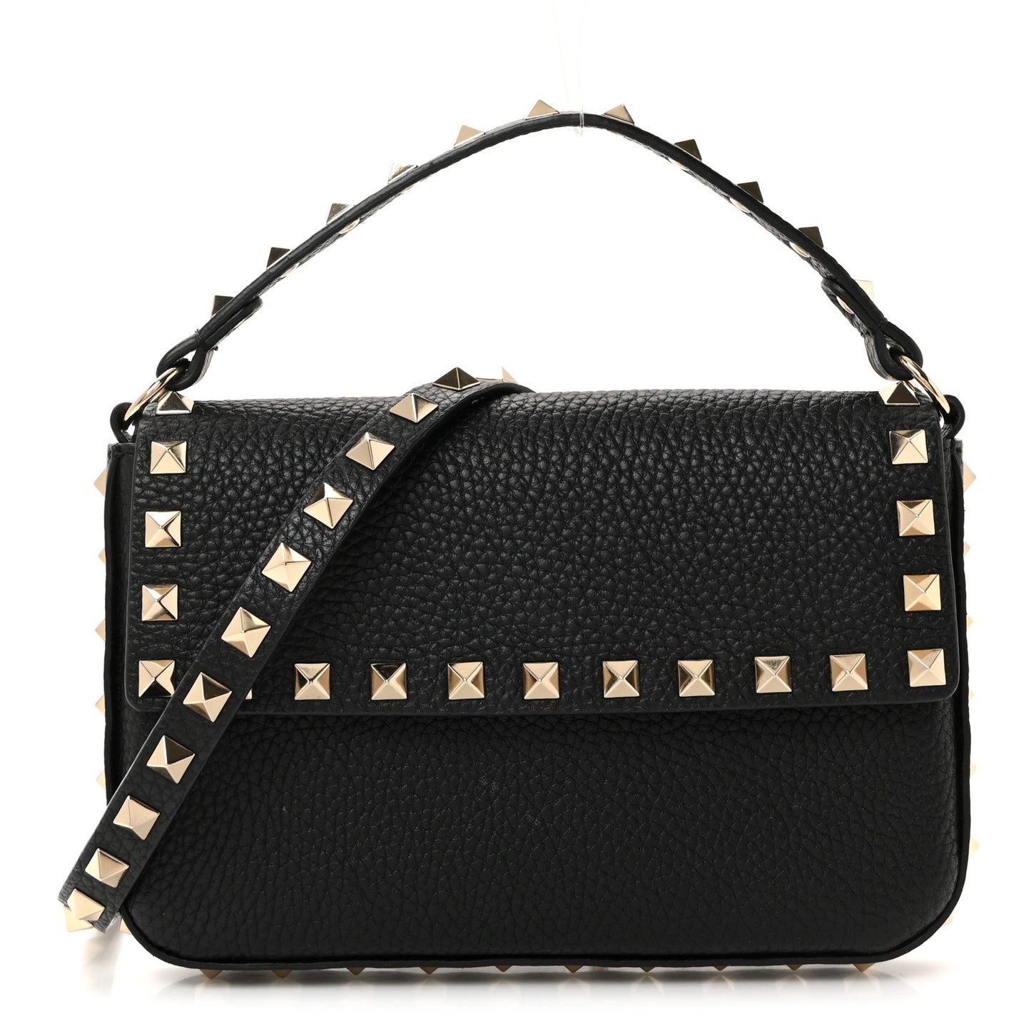 Grainy Calfskin Rockstud Crossbody Pouch Black