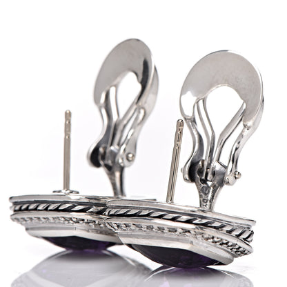 David Yurman Sterling Silver Diamond Amethyst 14mm Albion Earrings 3 of 4