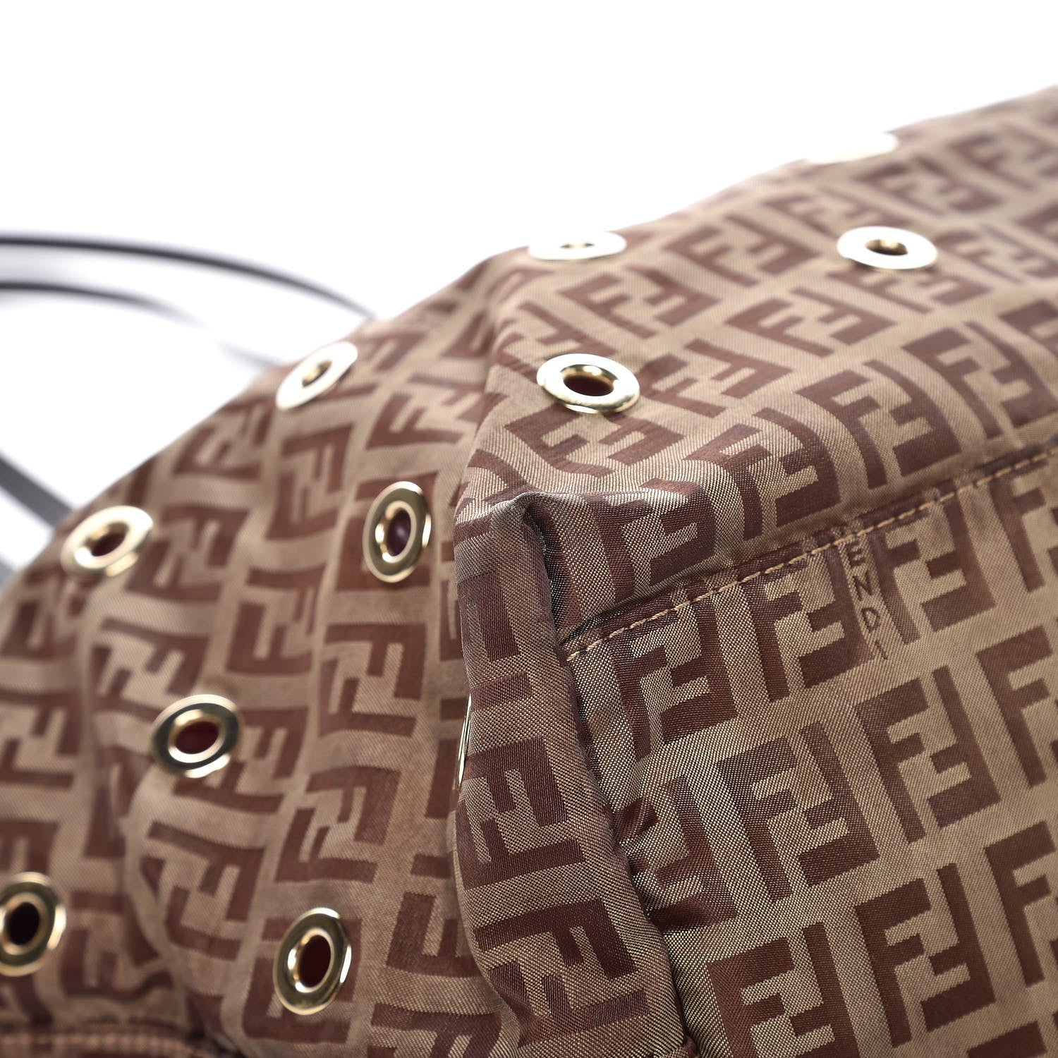 Fendi Nylon Zucchino Grommet Medium Roll Tote Mogano Panna Red Moro 8 of 8