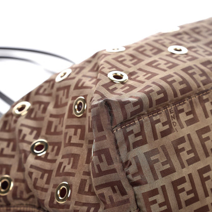 Fendi Nylon Zucchino Grommet Medium Roll Tote Mogano Panna Red Moro 8 of 8