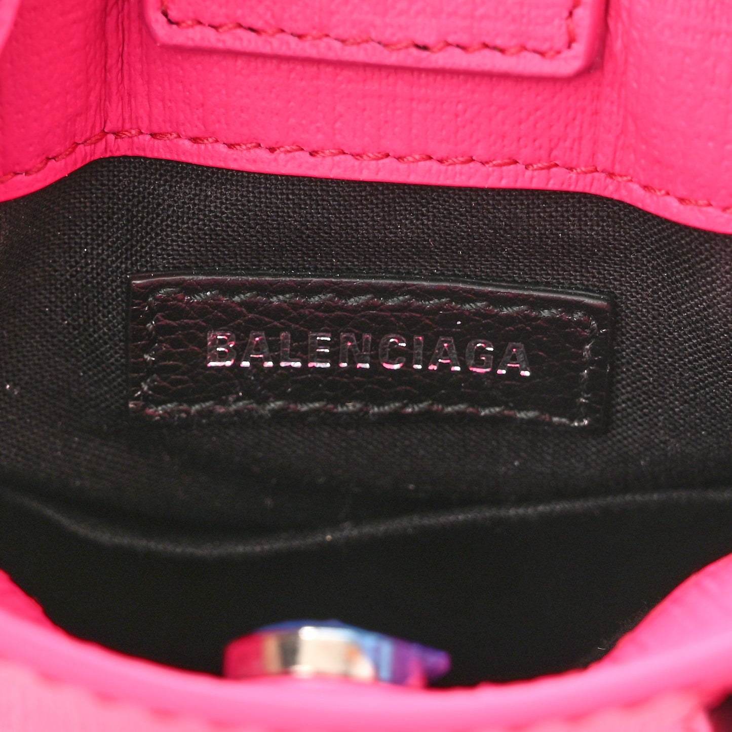 Squared Calfskin Logo Shopping Phone Holder Bag Acid Fuchsia