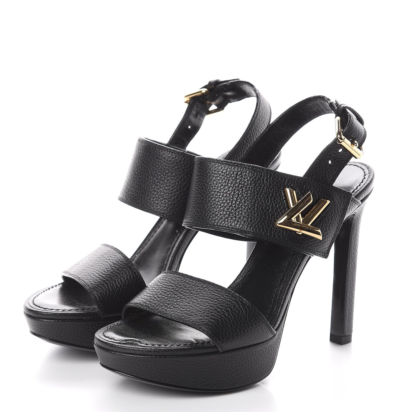Grained Calfskin Horizon Platform Sandals 35.5 Black