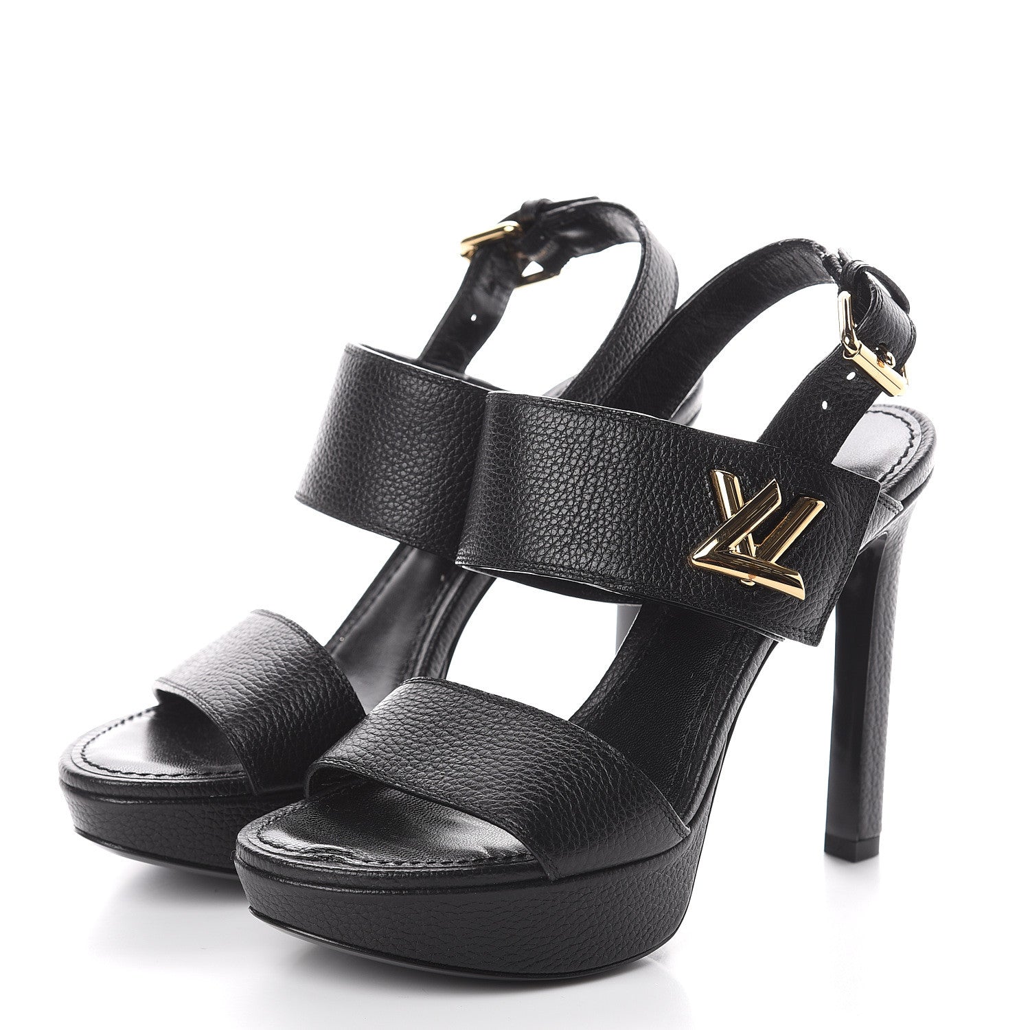 Louis Vuitton Grained Calfskin Horizon Platform Sandals 35.5 Black 3 of 8