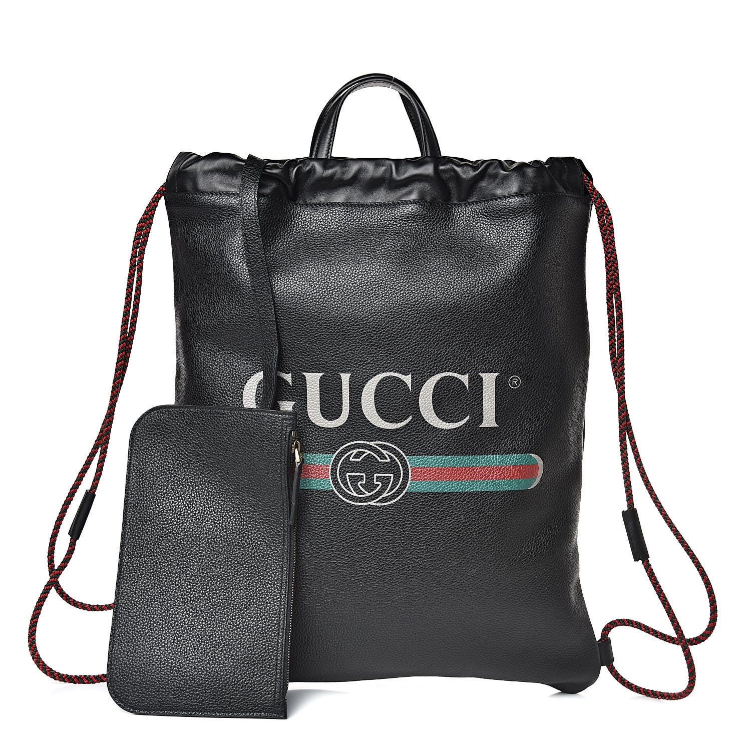 Gucci Calfskin Logo Drawstring Backpack Black 1 of 12