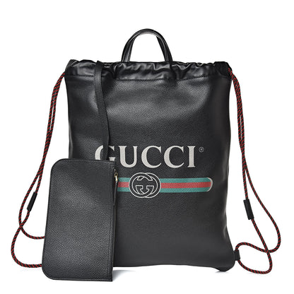Gucci Calfskin Logo Drawstring Backpack Black 1 of 12