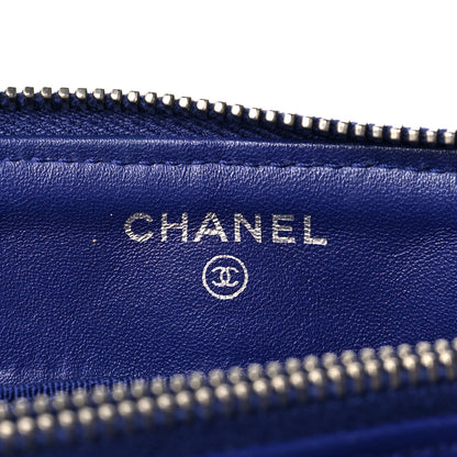 Chanel Lambskin Quilted Large Zipped Clutch Blue 6 of 10
