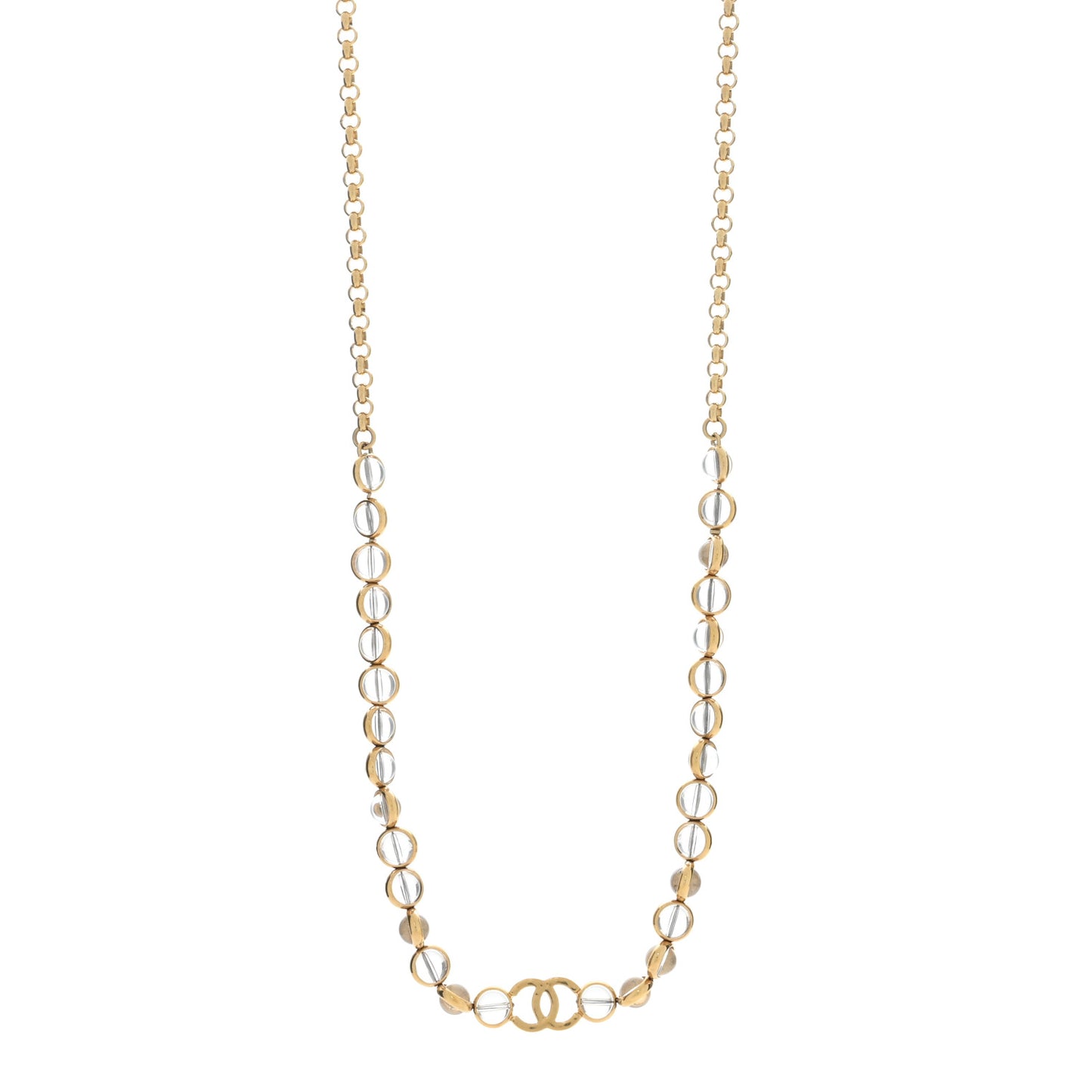 Metal Crystal CC Long Necklace Gold