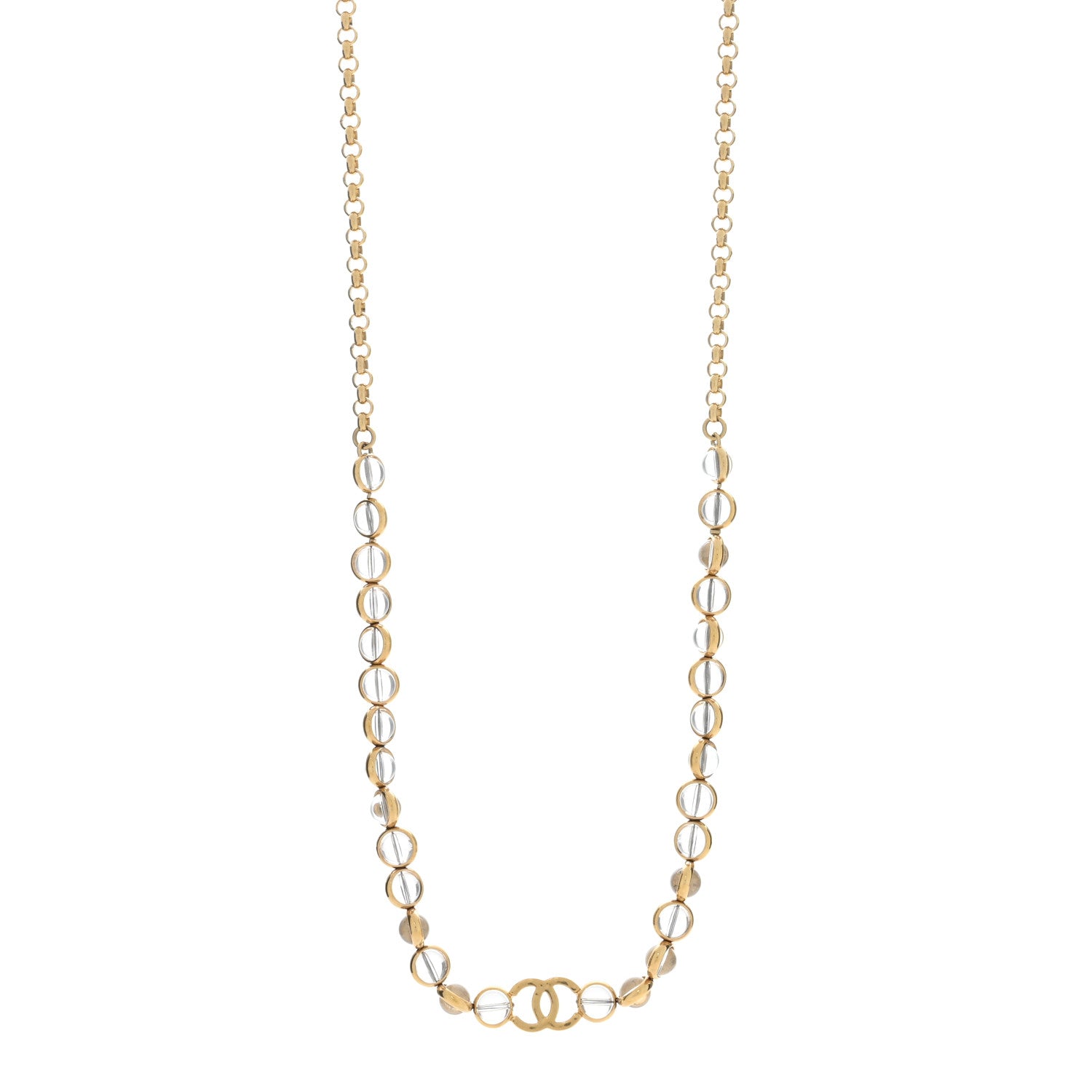 Chanel Metal Crystal CC Long Necklace Gold 1 of 5